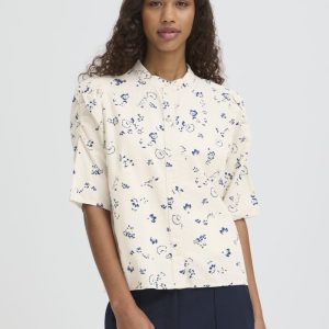 Qwina SS Blus – Blueprint Outline Flower