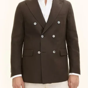 OSCAR JACOBSON Farris Linen DB Blazer - Brown