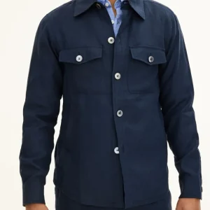 OSCAR JACOBSON Maverick Linen Overshirt - Navy
