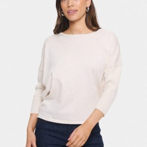 Mila R-neck Tröja – Fog Melange