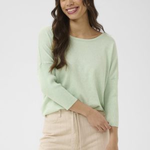 Mila R-Neck Tröja – Cameo Green Melange