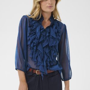 Lilja 3/4 Volangblus – Navy Peony