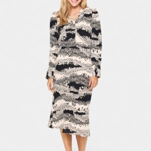 Iselin LS Klänning – Black Wavy Flowers