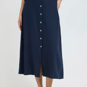 BYFALAKKA – Blå linnekjol med knappar