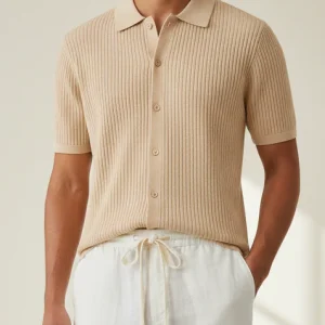 STENSTRÖMS Knitted SS Collared Shirt - Champagne