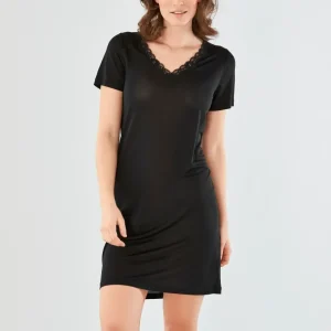 Kortärmat siden nattlinne Jolene - Black