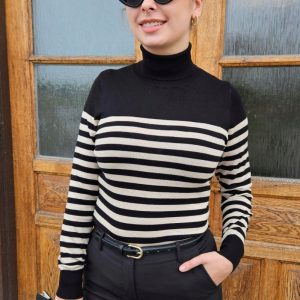 Lizza Randig Polotröja – Svart/ Feather Gray