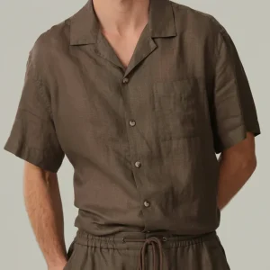 SAND Chad SS Linen Shirt - Brown