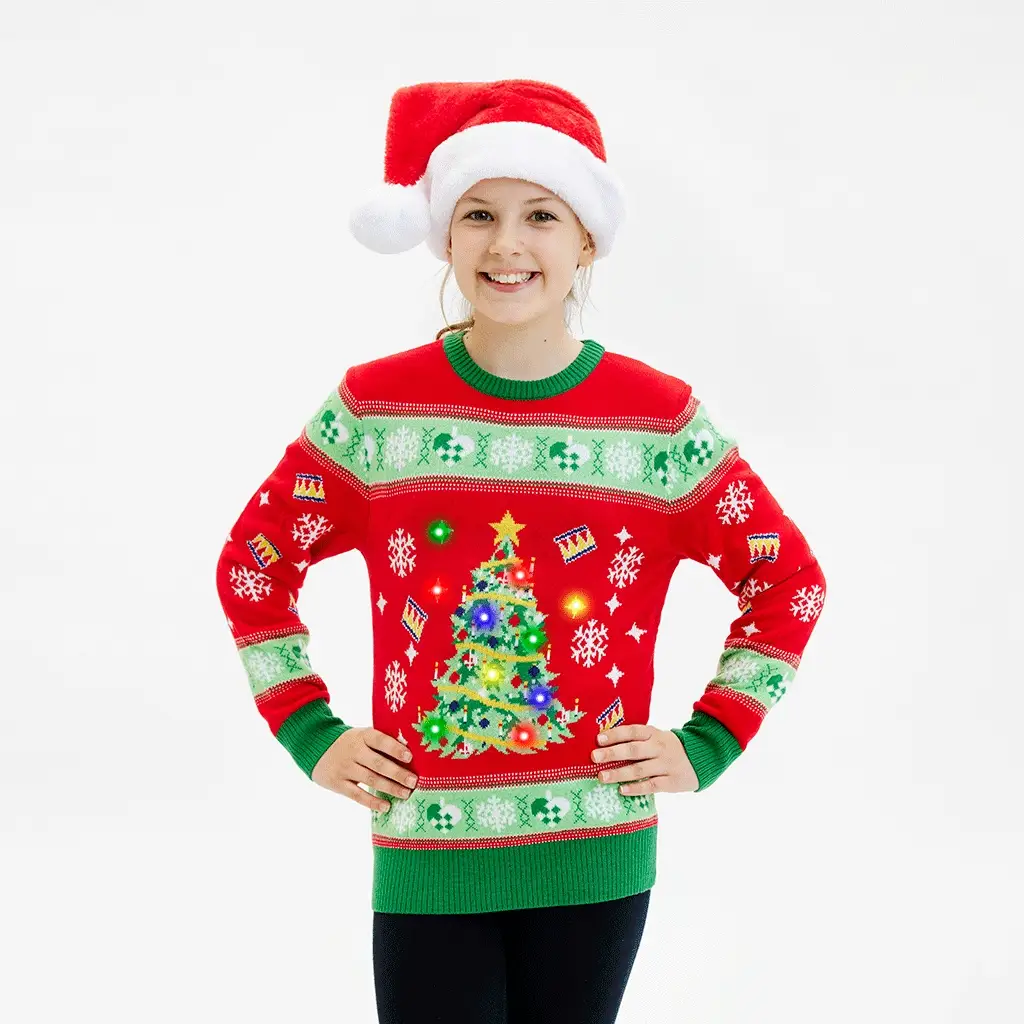 Julgranens Jultröja LED Röd - Barn