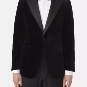 OSCAR JACOBSON Frampton Velour Tuxedo Blazer - Black