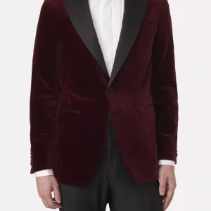 OSCAR JACOBSON Frampton Velour Tuxedo Blazer - Moon Red