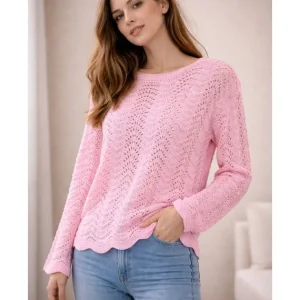 PFSWEATER – Rosa hålstickad tröja