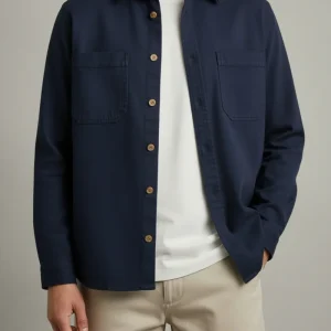 SAND Anders Suede Touch Overshirt - Navy