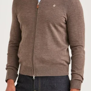 MORRIS Merino Zip Cardigan - Brown