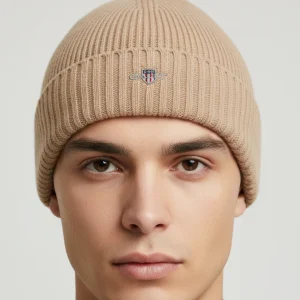 GANT Shield Wool Beanie - Khaki Melange