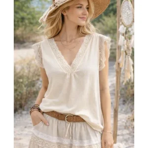 PFTOP – Beige topp med spets